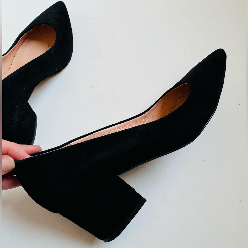 Black Suede J Crew Pointy Toe Boxy Heel Size 7